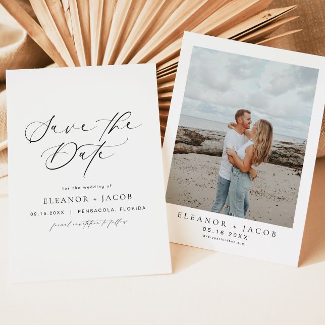 ELLA Elegant Minimalist Script Photo Save the Date Invitation (Creator Uploaded)