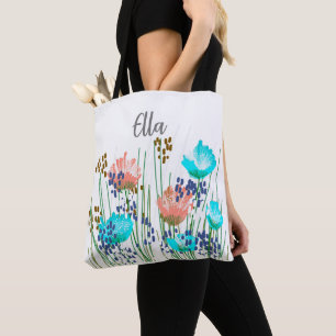 Ella Floral Monogram  Tote Bag