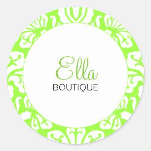 Ella Lime Damask Chic Round Sticker