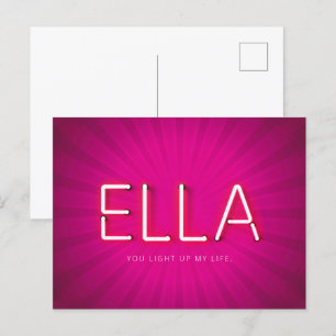 Ella name in glowing neon lights postcard