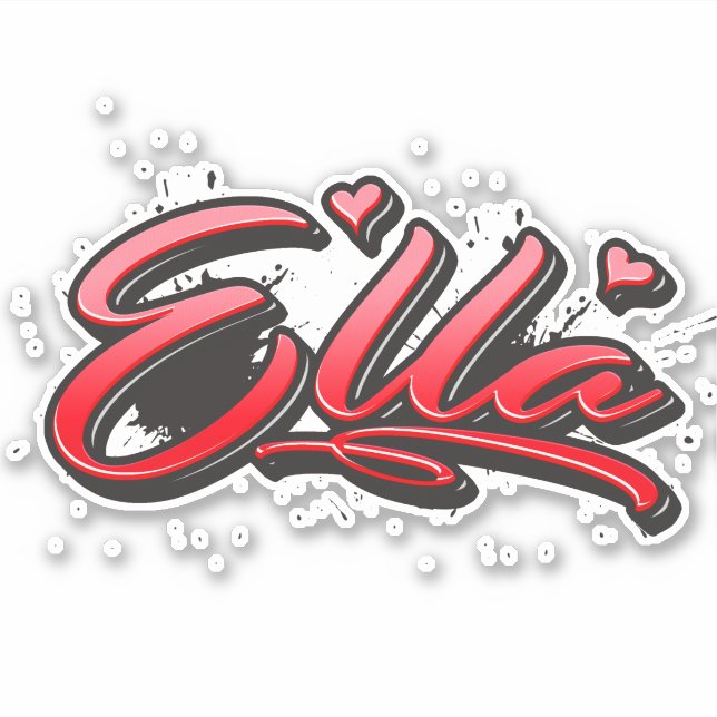 Ella red heart graffiti autocollants (Devant)