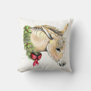 Ella the Christmas Donkey Throw Pillow