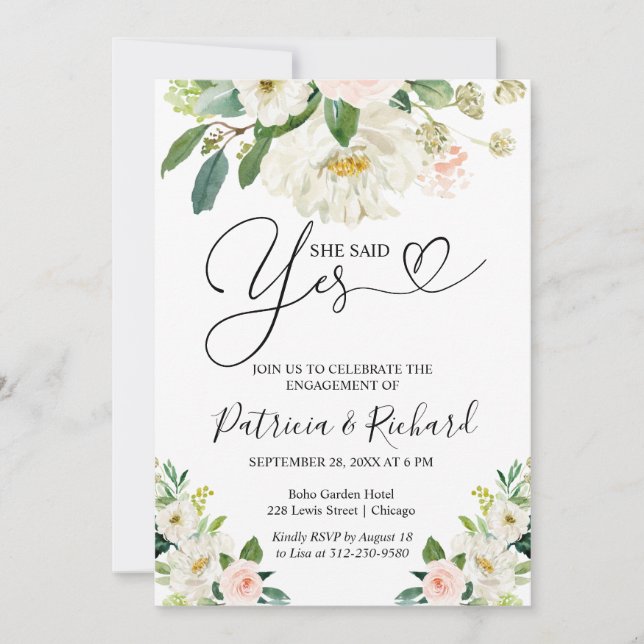 Elle A Dit Oui Engagement Foire Invitation Florale (Devant)
