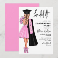Elle A Fait Pink Graduation Party Invitation