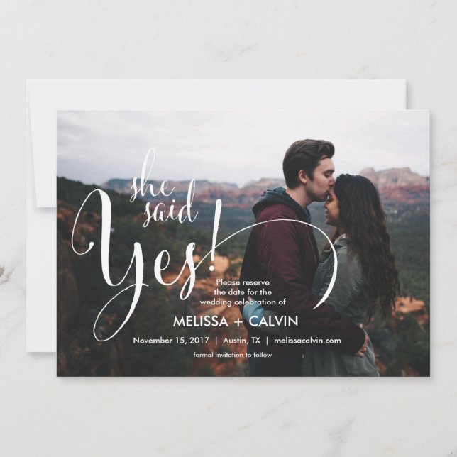 elle dit oui Enregistrer la date carte calligraphi (Devant)