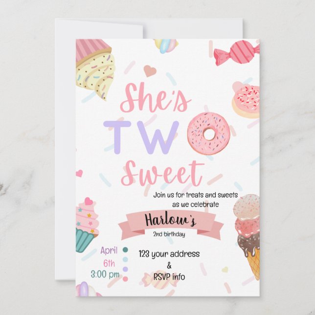 Elle est deux douce invitation d'anniversaire (Devant)