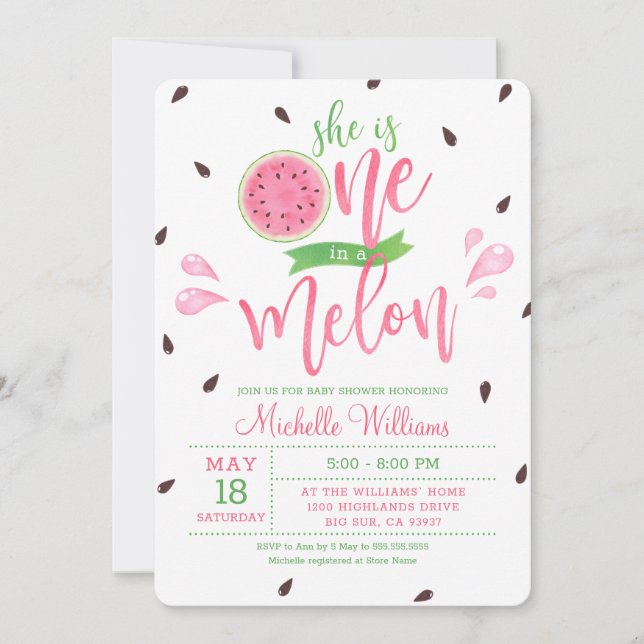 Elle est une sur Melon Baby shower Invitation (Devant)