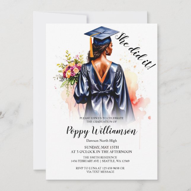 Elle L'A Fait Aquarelle Graduation Invitation (Devant)