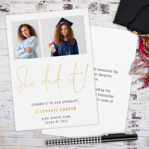 Elle L'A Fait Grad 2022 Faire-part 2 Photo Foil