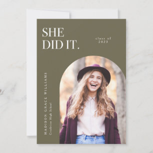 Elle L'A Fait Olive Arch Graduation Faire-part