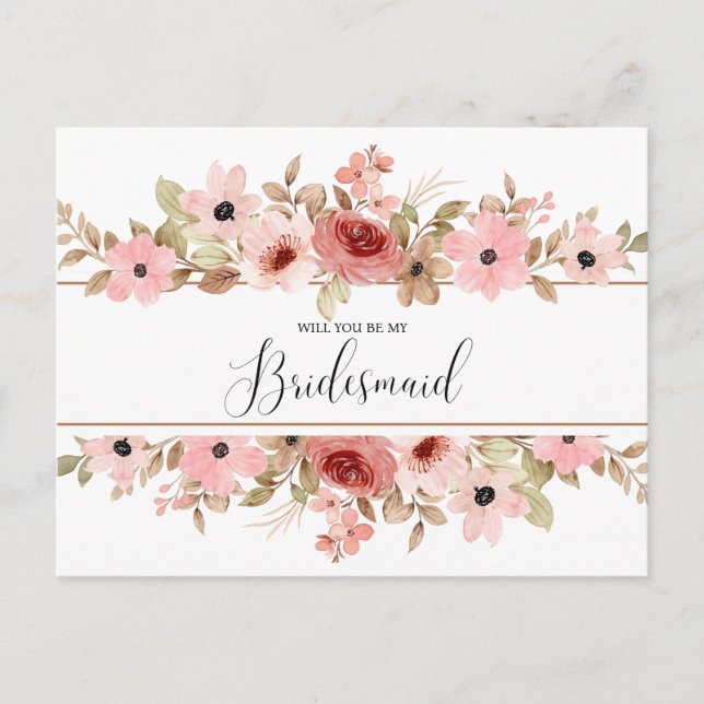 ELLE Pink Flower Elegant Bridesmaid Card (Front)
