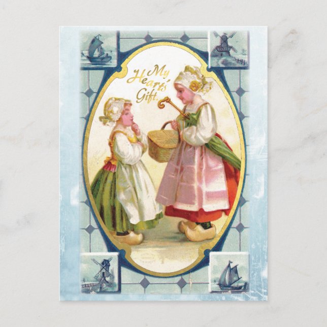 Ellen Clapsaddle Two Dutch Girls ~ My Heart's Gift Postcard (Front)