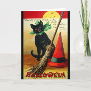 Ellen H. Clapsaddle: Black Cat, Broom and Hat Card