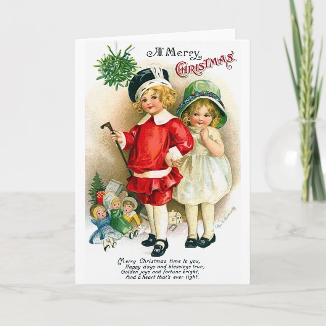 Ellen H. Clapsaddle: Boy and Girl with Toys Holiday Card (Front)