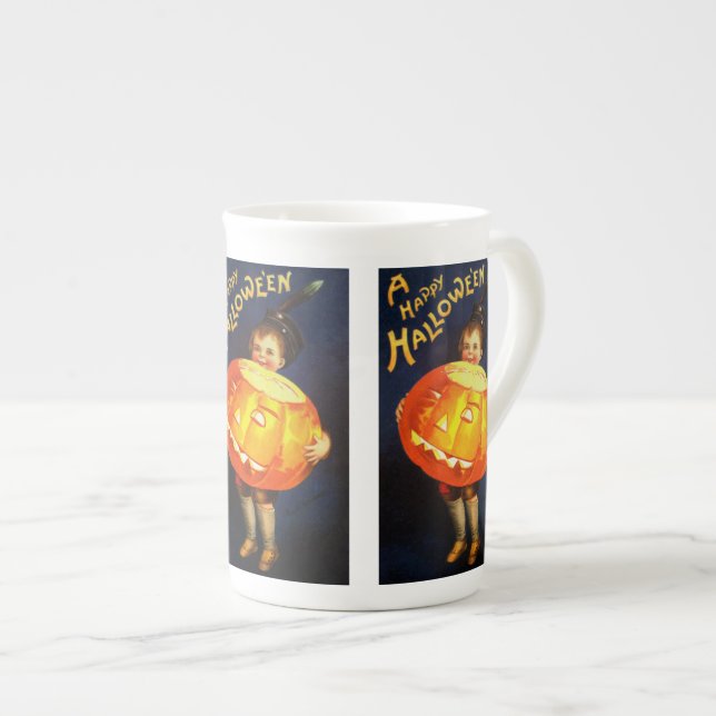 Ellen H. Clapsaddle: Boy with Pumpkin Bone China Mug (Front Right)
