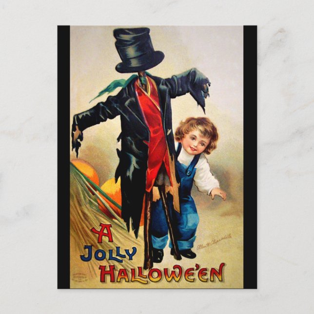 Ellen H. Clapsaddle: Boy with Scarecrow Postcard (Front)