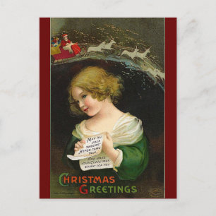 Ellen H. Clapsaddle - Christmas Girl with Letter Holiday Postcard