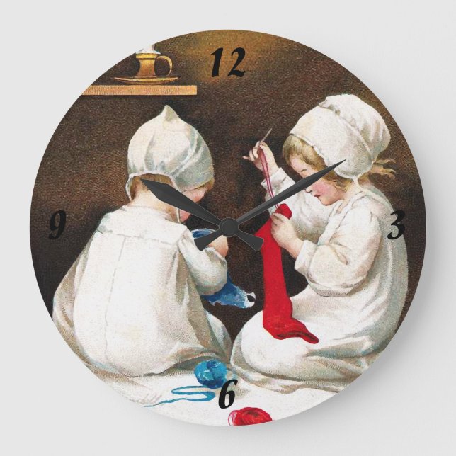 Ellen H. Clapsaddle: Girls Stitching Stockings Large Clock (Front)