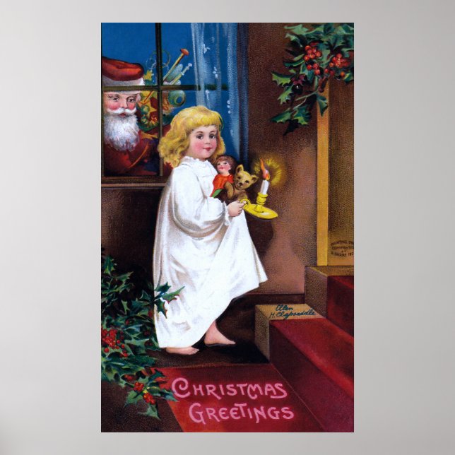 Ellen H. Clapsaddle: Santa Looking through Window Poster (Front)