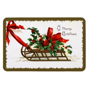 Ellen H. Clapsaddle: Sledge with Holly Magnet