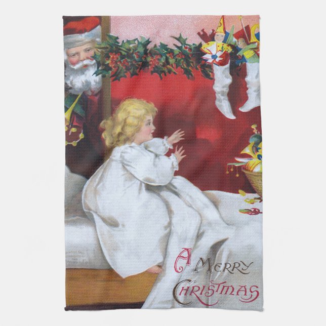 Ellen H. Clapsaddle: Watching Santa Kitchen Towel (Vertical)
