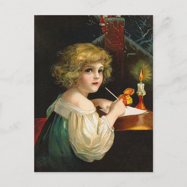Ellen H. Clapsaddle - Writing Christmas Girl Holiday Postcard (Front)