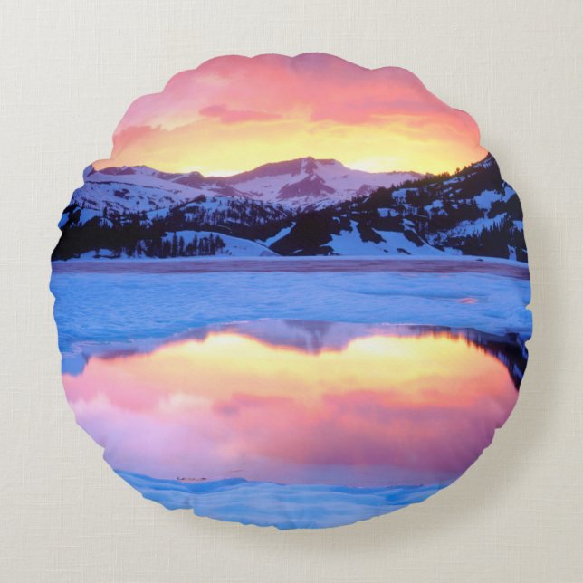 Ellery Lake at Sunset Round Pillow (Front)