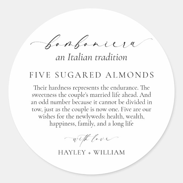 Ellesmere An Italian Tradition 5 Sugared Almonds Classic Round Sticker (Front)