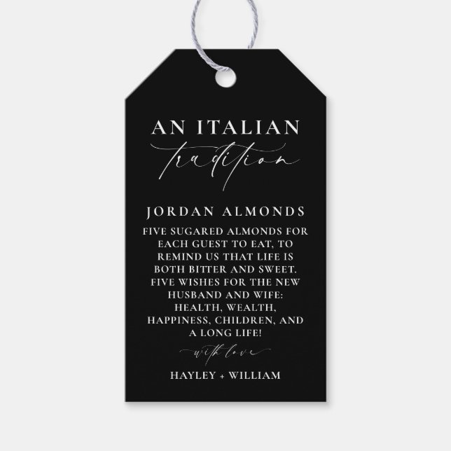 Ellesmere Black Italian Tradition Sugared Almonds Gift Tags (Front)