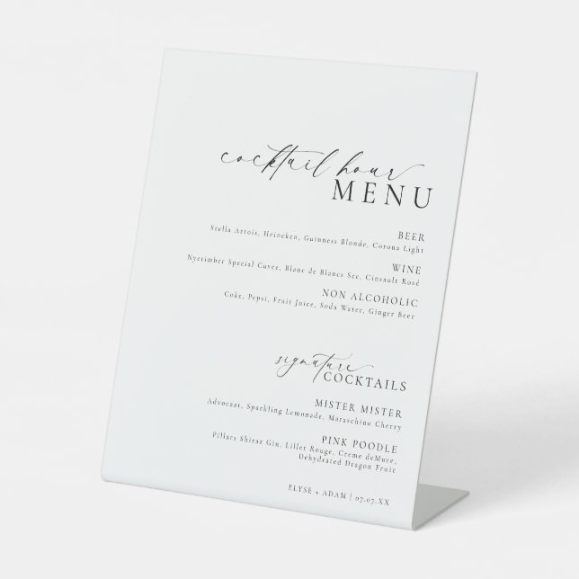Ellesmere Minimal Cocktail Hour Bar Drinks Menu Pedestal Sign (Front)