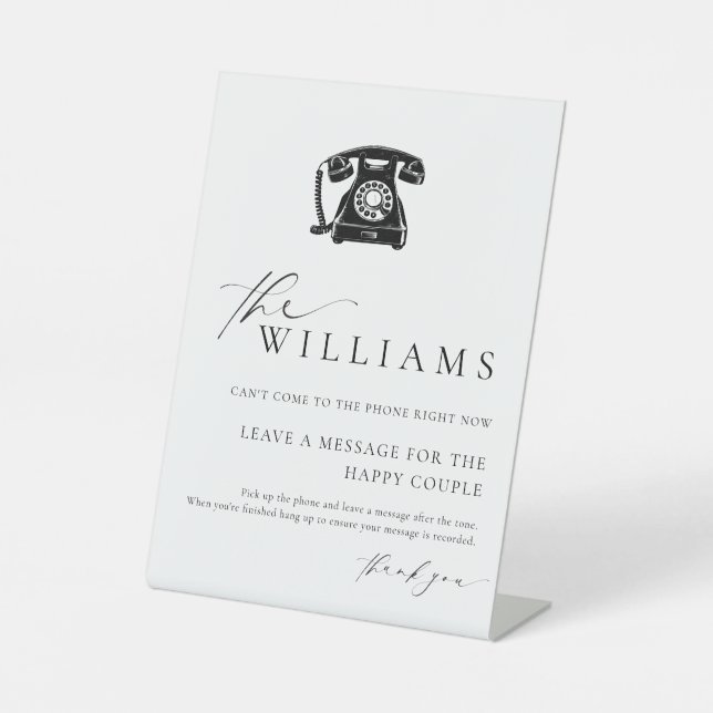 Ellesmere Minimal Wedding Audio Guestbook Pedestal Sign (Front)