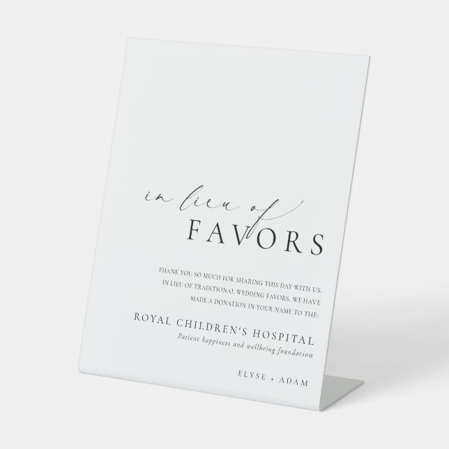 Ellesmere Minimalist In Lieu Of Favours Sign (Front)