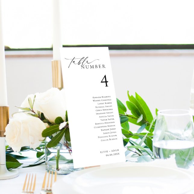 Ellesmere Minimalist Table Number With Guest Names (Ellesmere Wedding Table Numbers with Guest Names Seating Chart Cards)
