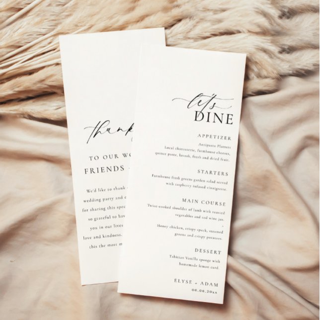 Ellesmere Minimaliste Mariage Long Menu & Merci (Minimalist wedding menu and thank you card)