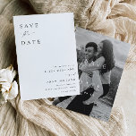 Ellesmere Modern Minimalist Wedding Save The Date  Invitation<br><div class="desc">The Ellesmere Wedding save the date card features a modern minimalist design with a hand-lettered script font on a white background for a clean and simple look. The script headings are an image that cannot be edited. All of the other text is fully editable. For more advanced customization of this...</div>