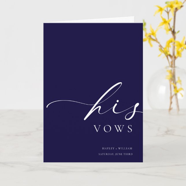 Ellesmere Navy His Vows Wedding Card (Yellow Flower)