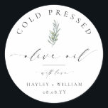 Ellesmere Olive Oil Classic Round Sticker<br><div class="desc">These favour stickers feature a minimalist design and calligraphy heading. Personalize with your names and date, the script heading is not editable. These favour sticker can be used for weddings, bridal showers, baby showers, birthdays, or any other event. For more advanced customization of this design, simply select the "Customize It"...</div>