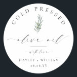 Ellesmere Olive Oil Classic Round Sticker<br><div class="desc">These favour stickers feature a minimalist design and calligraphy heading. Personalize with your names and date, the script heading is not editable. These favour sticker can be used for weddings, bridal showers, baby showers, birthdays, or any other event. For more advanced customization of this design, simply select the "Customize It"...</div>