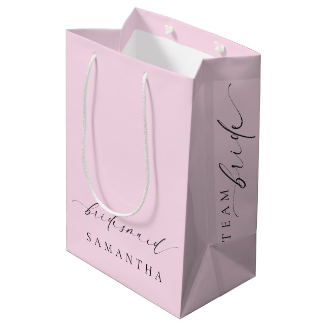 Ellesmere Pink Minimalist Wedding Bridesmaid Medium Gift Bag (Back Angled)