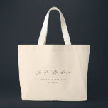 Ellesmere Santa Barbara Wedding Welcome Large Tote Bag<br><div class="desc">Welcome your guests to your wedding with the Ellesmere wedding tote. This wedding welcome tote bag features a minimalist design with a script calligraphy heading. The names and date can be customized to suit your wedding, however, the script heading is an image that cannot be edited. For more advanced customization...</div>