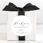 Ellesmere Thank You Wedding Favour Classic Round Sticker<br><div class="desc">These wedding favour stickers feature a minimalist design and calligraphy heading. Personalize the bags with your names and date, the script heading is not editable. These favour stickers can be used for weddings, bridal showers, baby showers, birthdays, or any other event. For more advanced customization of this design, simply select...</div>