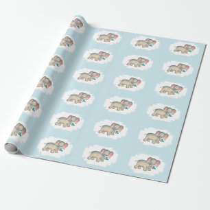 Ellie Elephant and the Bluebird on Blue Wrapping Paper