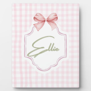 Ellie Personalized Pink Bow & Gingham Print Plaque