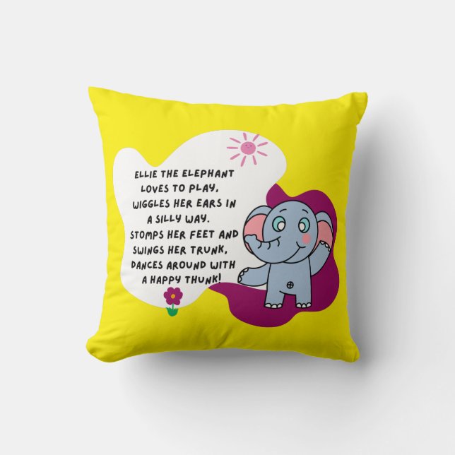 Ellie’s Happy Thunk Throw Pillow (Front)