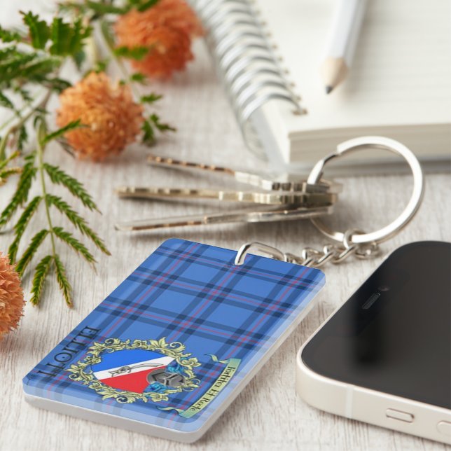 Elliott Crest And Tartan Acrylic Keychain (Front Right)