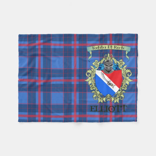 Elliott Crest and Tartan Fleece Blanket (Front (Horizontal))