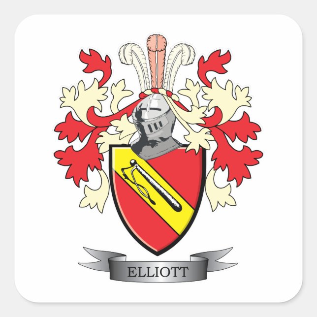 Elliott Family Crest Coat of Arms Square Sticker (Front)