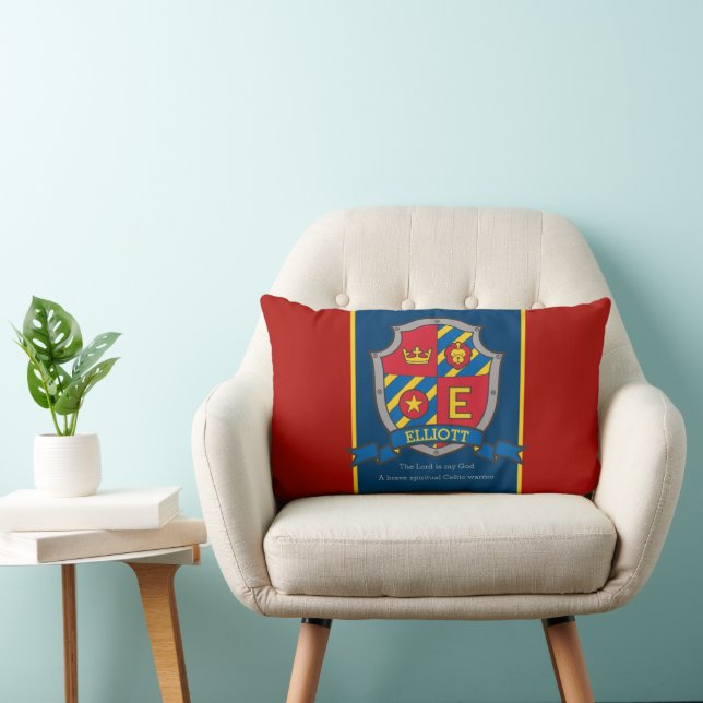 Elliott personalized name meaning shield red lumbar pillow (Chair)