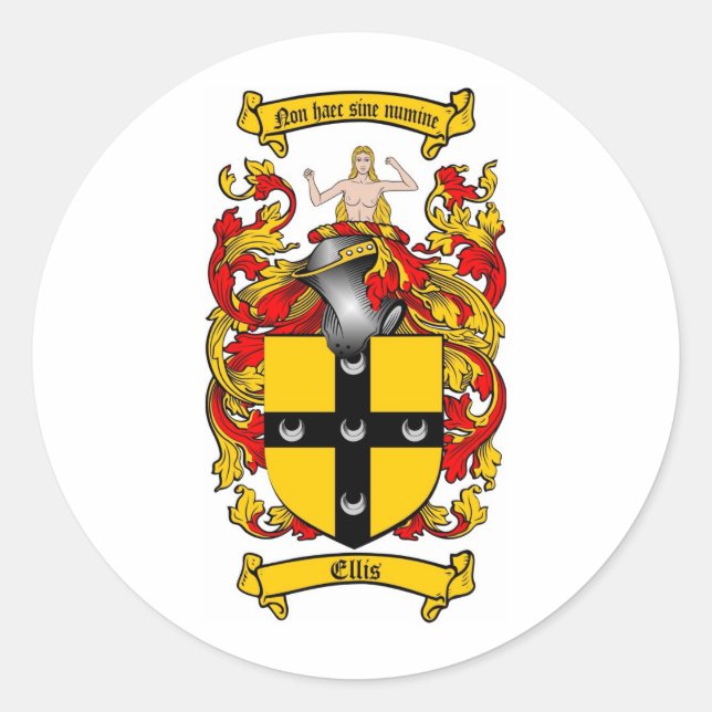 ELLIS FAMILY CREST -  ELLIS COAT OF ARMS CLASSIC ROUND STICKER (Front)