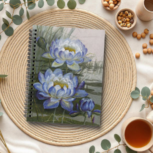 Ellis Rowan Blue Cloud Water Lily Vintage Flowers Notebook